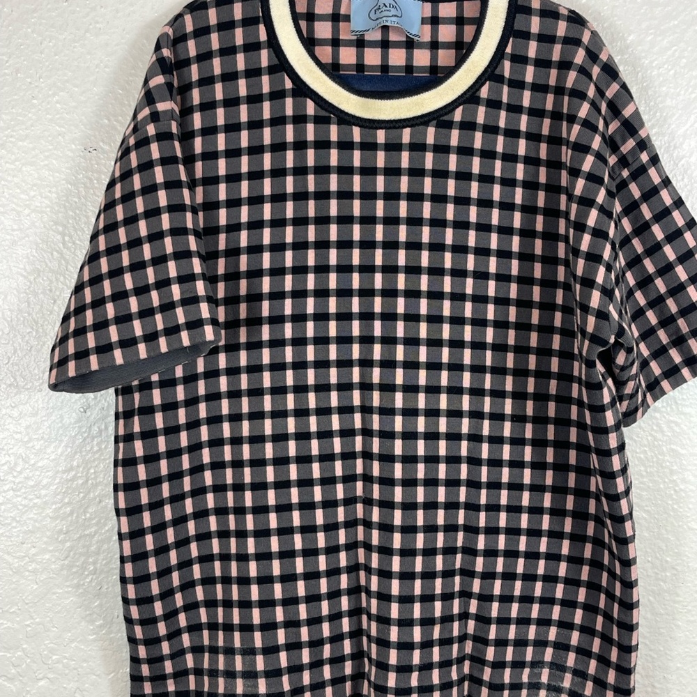 Checked Short-Sleeve Crewneck Shirt - Pink & Black